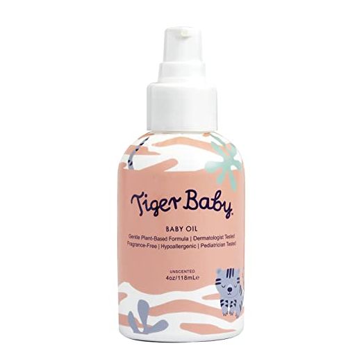 Tiger Baby Oil, Plant-Based Natural and Organic to Moisturize and Nurture Sensitive and Dry Skin, Hypoallergenic, Pediatrician Tested, Fragrance Free, and Dermatologist Tested, 4 Ounces