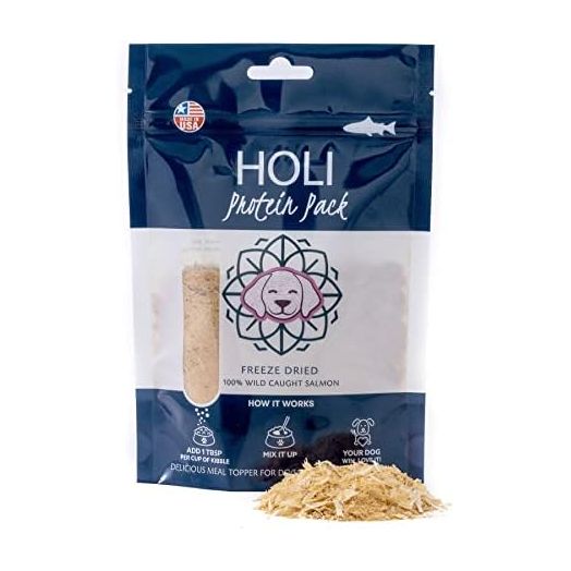 HOLI Freeze Dried Salmon Dog Food Topper - with Omega 3 & 6 - Single Ingredient, Human-Grade Wild Caught Salmon - Dog Food Flavor Enhancer for Picky Dogs – 100% All Natural - 1.5oz