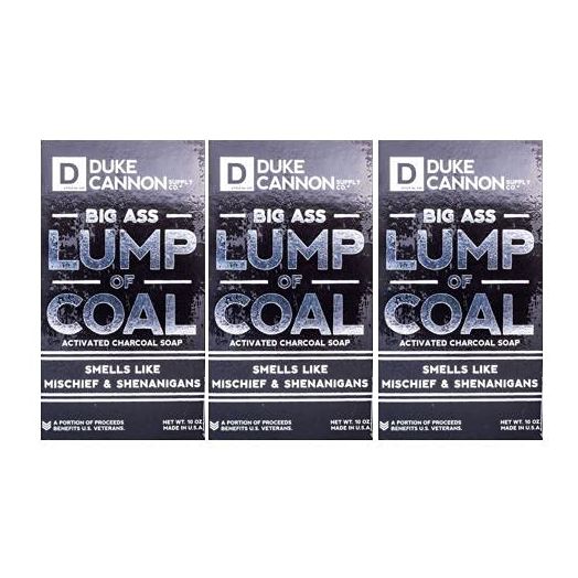 Duke Cannon Supply Co. Big Ass Lump of Coal - Holiday, Large Men's Bar Soap, Activated Charcoal, Exfoliating, Bergamont, 3-Pack of 10 oz Bar Soaps