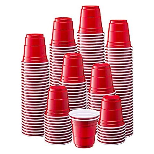 [300 Count, 2 oz.] Mini Plastic Shot Glasses, Red Disposable Jello Shot Cups