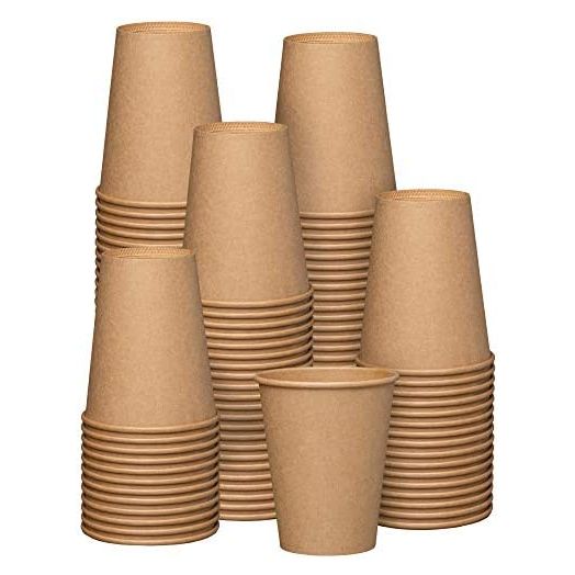 [100 Pack] 12 oz. Kraft Paper Hot Coffee Cups- Unbleached