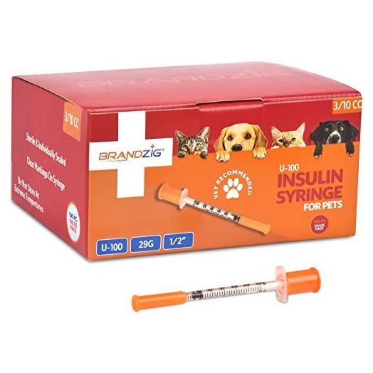 Brandzig U-100 Pet Insulin Syringes 29G 3/10cc, 1/2" (100 Pack)