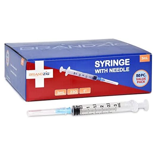 BRANDZIG 3ml Syringe with Needle, 23G, 1" Needle (50 Pack)