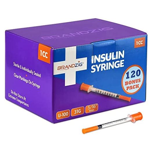 Brandzig Ultra-Fine Insulin Syringes 31G 1cc 5/16" (120 Pack)