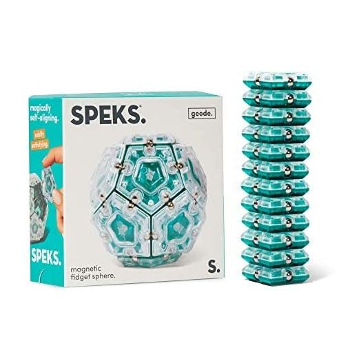 Speks Geode Magnetic Fidget Sphere, Pentagons 12-Piece Set, Aqua, Fun Desk Toy for Adults