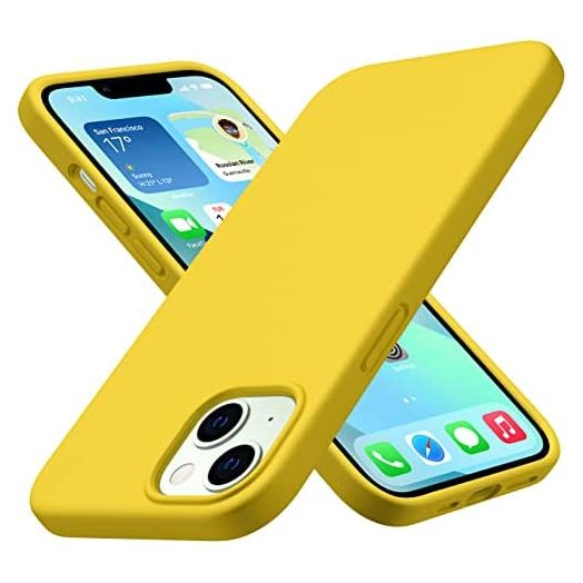 CellEver Soft Silicone Designed for iPhone 13 Case [2X Glass Screen Protectors Included] [Military Grade Drop Protection] [Anti-Scratch Microfiber Lining] Slim Shockproof Protective Cover - Yellow