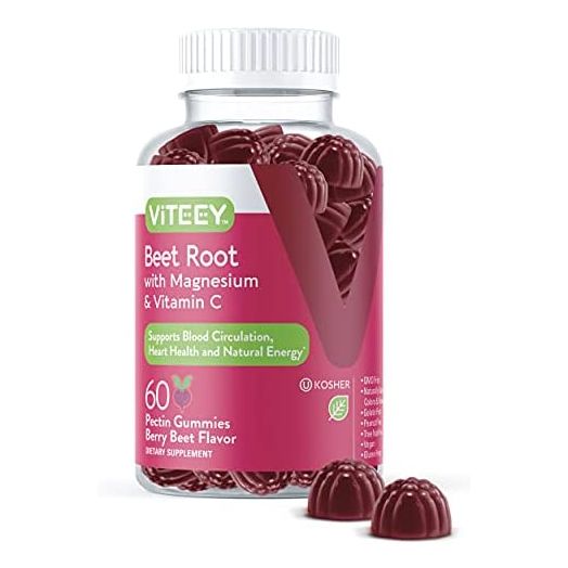 Beet Root Gummies with Magnesium & Vitamin C - Supports Healthy Circulation & Blood Pressure - Energy & Nitric Oxide Booster, Dietary Supplement & Immune Health - Berry Beet Flavor [60 Count 1 Pack]