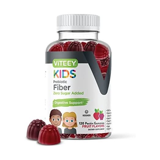 [120 Count] Fiber Prebiotic Gummies 4g For Kids Zero Sugar Added Digestive Heath Regularity Support, Natural Weight Support, Constipation Relief, Vegan Dietary Supplements, Fruit Flavor Chewable Gummy