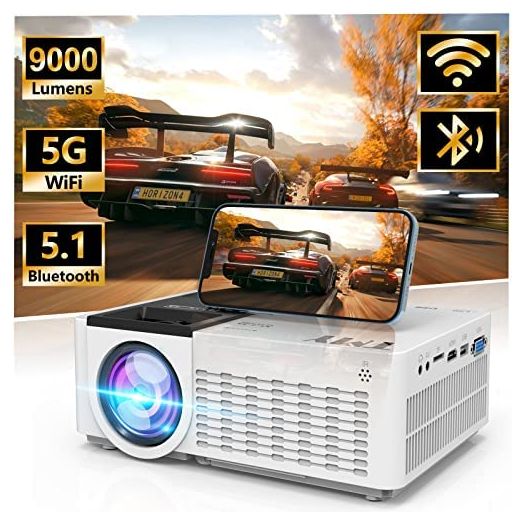 TMY 5G WiFi Projector with Bluetooth 5.1, 9000 Lumens HD Movie Projector, 1080P Supported Mini Projector, Portable Outdoor Projector, Compatible with TV Stick, Phone, Computer, HDMI, USB, AV, TF