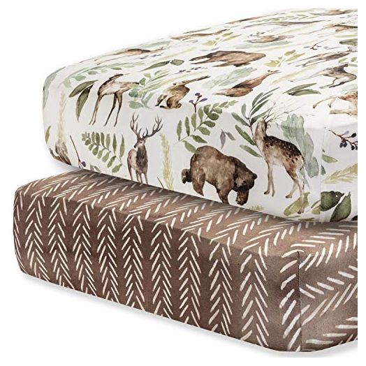 Pobibaby - 2 Pack Premium Fitted Baby Boy Crib Sheets for Standard Crib Mattress - Ultra-Soft Cotton Blend, Safe and Snug, and Stylish Woodland Crib Sheet (Wildlife)