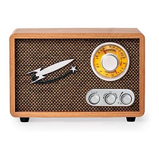 Rocket Retro Radio AM FM with Bluetooth, Vintage Wood Radio for Kitchen, Office, Garage, Camper