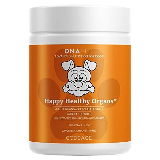 Happy Healthy Organs & Glands Supplement for Dogs, Freeze-Dried Raw Grass-Fed Beef Liver Heart Kidney Spleen Pancreas Bone Marrow, Bovine Thymus Multi Organ Powder, Canine Vitamins, 3 oz