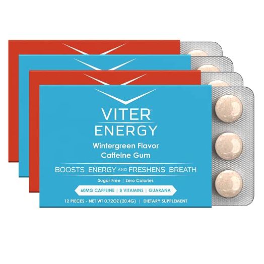 Viter Energy Caffeinated Gum - 2 Flavor Variety Pack. 60mg Caffeine, B Vitamins, Guarana, Sugar Free Vegan Chewing Gum. Zero Calories. Performance Nootropic Chews for Powerful Energizing Focused Boost