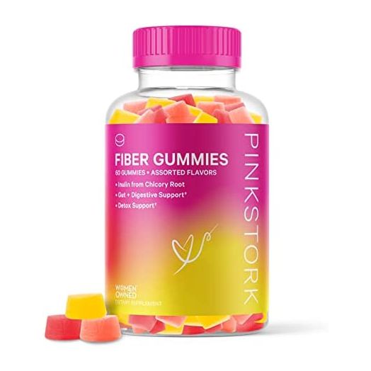 Pink Stork Fiber Gummies: Prebiotic Fiber Supplement, Inulin, Prebiotics for Women’s Digestive Support, Constipation Relief, Regularity, Gut Health, 60 Peach Berry Gummies