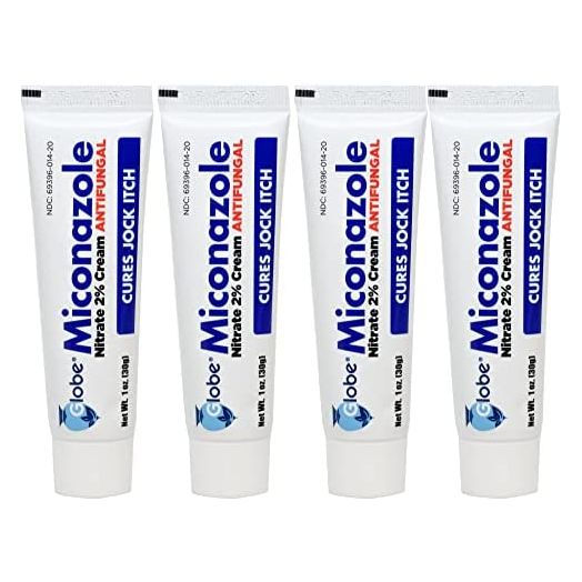 Globe Miconazole Nitrate 2% Antifungal Cream, Cures Most Athletes Foot, Jock Itch, Ringworm. 1 OZ Tube (4 Pack)