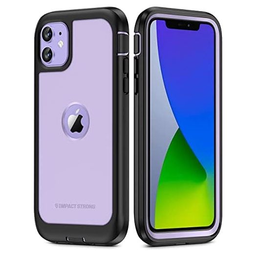ImpactStrong Compatible with iPhone 11 Case, Full Body Heavy Duty Protective Case Full Body Cover Designed for iPhone 11 (2X Glass Screen Protector Included) - Purple
