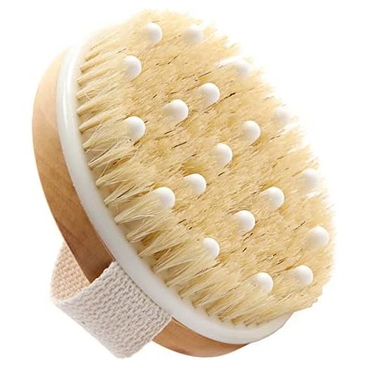 Dry Body Brush (1 Pack) - Reduce Cellulite, Dry Brush for Cellulite and Lymphatic Drainage, Exfoliating Brush with Soft Massage Nodules, Shower Brush Body Scrubber (100% Natural Bristle Brush)