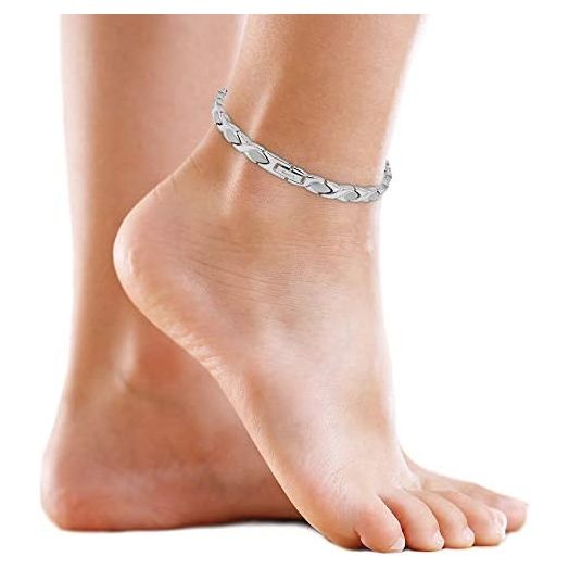 MagnetRX® Ultra Strength Magnetic Anklet for Women - Arthritis Ankle Pain Relief Magnetic Therapy Anklets - Titanium Ankle Bracelets for Women (Silver)