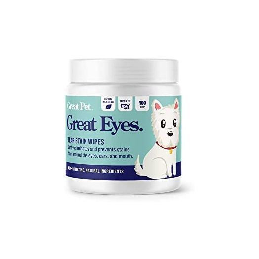 Great Pets - Great Eyes - Safe & Gentle Tear Stain Remover for Dogs - Natural Eye Wipes for Dogs - Made in The USA & Easy to Use Pre-Soaked Wipes - 100 Wipes