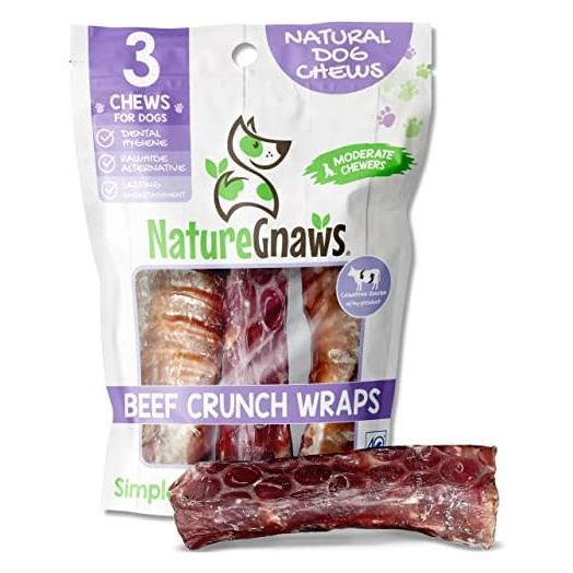 Nature Gnaws Beef Trachea Crunch Wraps for Dogs - Premium Natural Beef Bones - Long Lasting Dog Chew Treats - Rawhide Free - 5-6 Inch, 3 Count (Pack of 1)