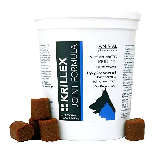 Krillex Joint Formula & Omega 3 Krill Oil for Dogs & Cats - Glucosamine for Dogs - Chondroitin, MSM, & Hyaluronic Acid for Joint Care - Cheese Flavor Chews - 60 ct