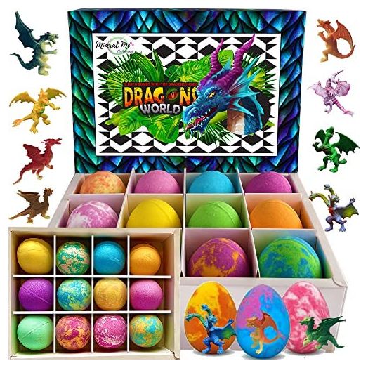 Bath Bombs for Kids with Toys Inside - Organic Bubble Bath Fizzies with Dragon Toy Surprises. Gentle and Kids Safe Bath Balls. Birthday Gifts for Kids - Boys, Girls