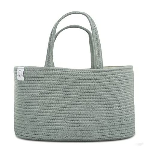 Natemia Rope Diaper Caddy Organizer¦Large Portable Nursery Storage Bin and Car Travel Organizer¦Tote Bag with Dividers for Diapers & Wipes