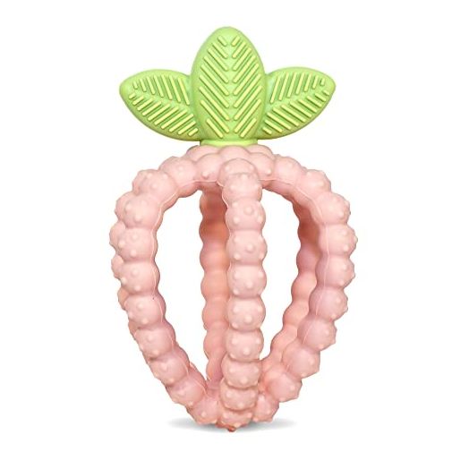 RaZbaby Silicone Infant & Baby Teething Toy, Textured BerryBumps Soothe Babies’ Sore Gums, RaZberry Bites Relief Teether, Back & Front Teeth, BPA Free, Easy to Hold, Fruit Shape for Babies 3M+ - Pink