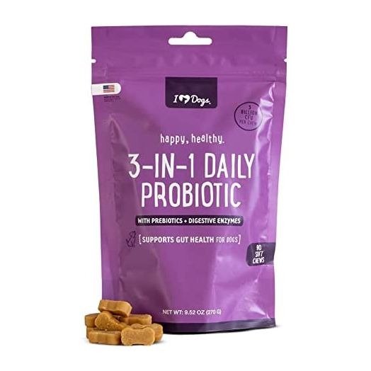 iHeartDogs 3-in-1 Probiotic for Dogs with Pumpkin for Improved Digestion & Gut Health - Dog Probiotics and Digestive Enzymes, 90 Count