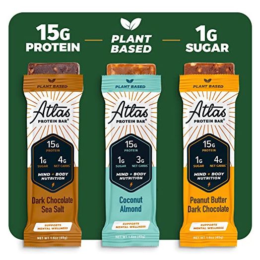 Atlas Mind + Body Keto Protein Bars - Variety Pack Keto Bars - Low Carb Protein Bars - High Fiber Vegan Bars and Low Sugar Meal Replacement Bars - Vegan Snacks - Organic Ashwagandha (10 Count, Pack of 1)