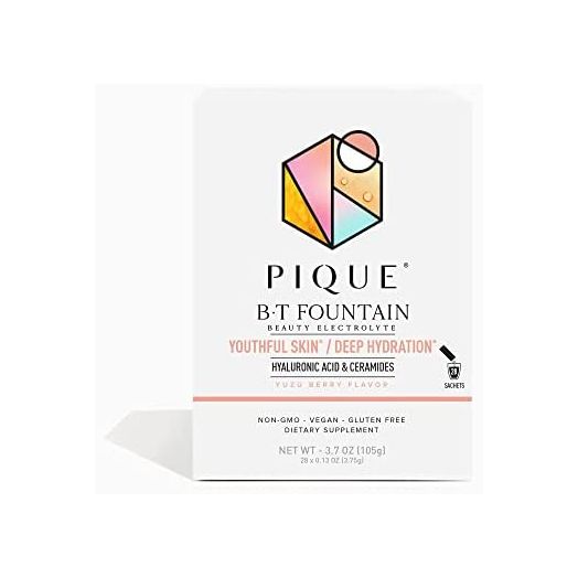 Pique BT Fountain Beauty Electrolyte Powder - Hydration Powder Packets with Hyaluronic Acid, Ceramides, Potassium, Magnesium for Hydrated Skin - No Added Sugar - 28 Single Serve Sticks (Pack of 1)