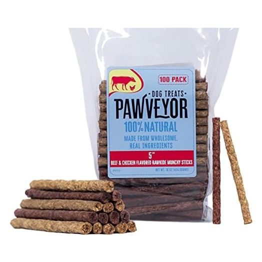 5" Beefhide Munchy Sticks - 100 Beef & Chicken-Flavored, All-Natural Granulated Rawhide Dog Chew Sticks for Small Dogs - Great Training Treats for Dogs or Puppy Treats for Small Puppies