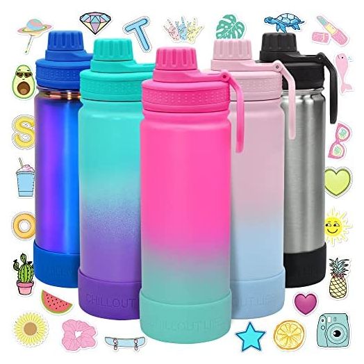 CHILLOUT LIFE 17 oz Insulated Kids Water Bottle with Leakproof Spout Lid + Cute Waterproof Stickers - Perfect for Personalizing Your Kids Metal Water Bottle - Frozen Slushy