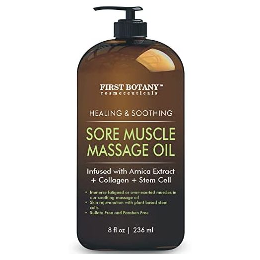 Arnica Sore Muscle Massage Oil - for Massage Therapy & Best Natural Therapy Oil with Lavender, Mint & Chamomile Essential Oils, Collagen & Stem Cells - Therapeutic Oils for Body & Massage Lotion 8 oz