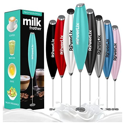 PowerLix Milk Frother No Stand Handheld Battery Operated Electric Foam Maker For Coffee, Latte, Cappuccino, Hot Chocolate, Durable Mini Drink Mixer With Stainless Steel Whisk (Aqua)