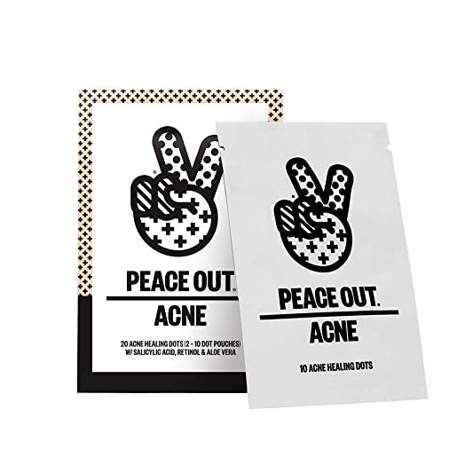 Peace Out Skincare Acne Healing Dots. 6-hours Fast Acting Anti-Acne Hydrocolloid Pimple Patches with Salicylic Acid to Clear Blemishes Overnight (20 dots) (20 acne dots)