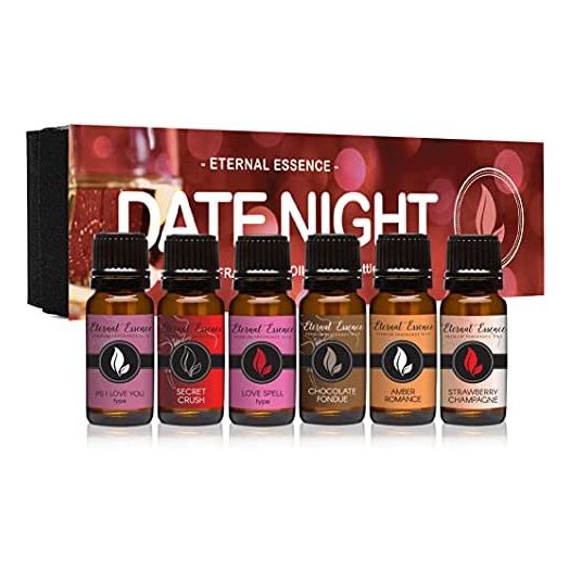 Date Night - Gift Set of 6 Premium Fragrance Oils - PS I Love You, Amber Romance, Secret Crush, Chocolate Fondue, Strawberry Champagne, and Love Spell - 10ML