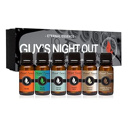 Guy's Night Out - Gift Set of 6 Premium Fragrance Oils - Happy Men, Blue Sage, White Sand, Warm Rustic Woods, Musk and White Musk - 10ML