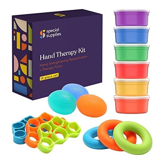 Special Supplies Physical Therapy Putty Kit, Finger Exercisers, and Hand Strengtheners, 15 Pc. Set, Improve Grip Strength, Dexterity and Mobility, Supports Injury and Recovery Stress Relief