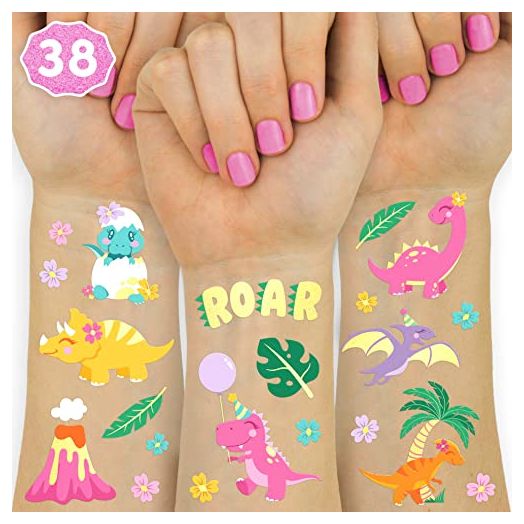 xo, Fetti Dinosaur Tattoos for Kids - 38 styles | Birthday Party Supplies Girl, Dinosaur Party Favors, T-rex Decorations