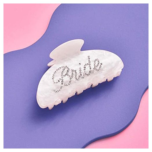 xo, Fetti Bride Claw Clip, White Acrylic Hair Clip with Rhinestone Logo