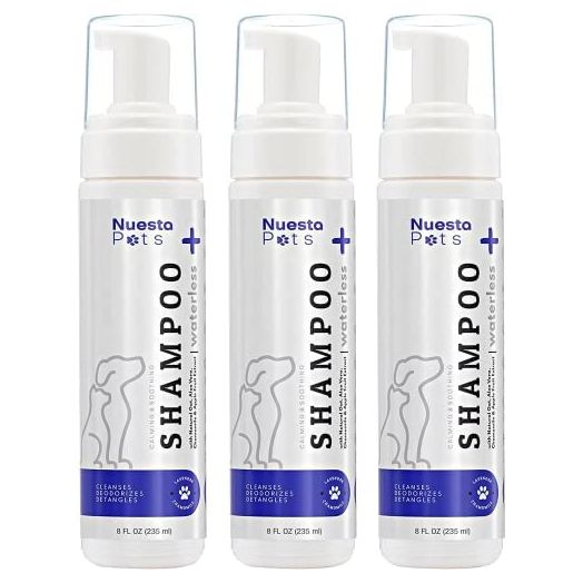 Waterless No Rinse Foaming Dog Shampoo (3 Pack) - Lavender Essential Oil - Natural pH Balanced for Sensitive Skin Pets – Paraben, Sulfate, SLS, Soap Free – 8 Oz Bottles