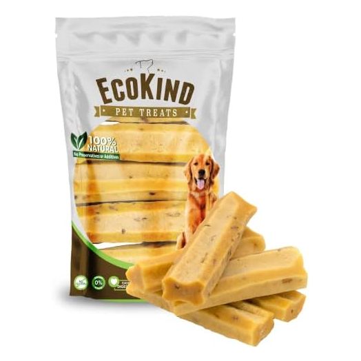 EcoKind Pet Treats Premium Gold Bacon Flavored Yak Chews | All Natural Himalayan Yak Cheese Dog Chew for Small to Large Dogs | Keeps Dogs Busy & Enjoying, Indoors & Outdoor Use (5 Large Sticks)
