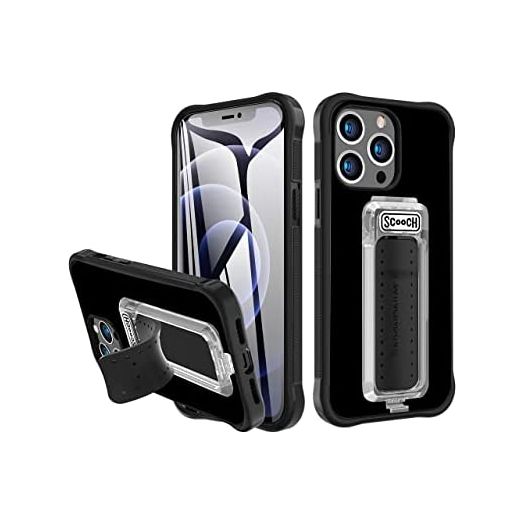 Scooch iPhone 13 Pro Max Case with Stand, Phone Grip, and Car Vent Mount [Wingman] Slim iPhone 13 Pro Max Kickstand Case [10 ft Drop Protection] Works with Magnetic Car Mounts (Tuxedo/Black)