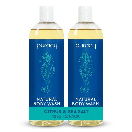 Puracy Body Wash, Gently Scented with Citrus & Sea Salt, Natural Body Wash, 98.6% Pure Plant Ingredients, Moisturizing Shower Gel for Women Men Kids, Body Soap for Dry Sensitive Skin, 12 Oz (2-Pack)