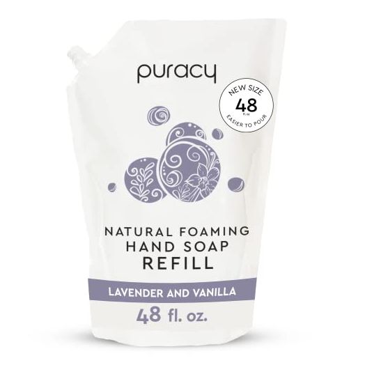 Puracy Foaming Hand Soap Refill, Gently Scented with Real Lavender & Vanilla, 98.6% Plant-Based, Sulfate-Free Natural Foam Hand Wash Refills, 48 Ounce