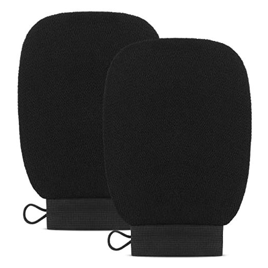 Valitic Exfoliating Glove for Body Scrub - Body Scrubber Exfoliator Mitt for Use at Shower or Bath - Exfoliating Body & Face Dead Skin Remover - Korean Style Exfoliating Women & Men Washcloth - Pair Black
