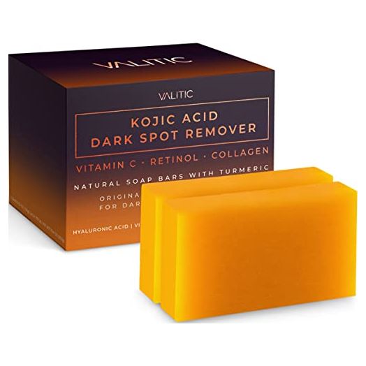 Valitic Kojic Acid Dark Spot Remover Soap Bars with Vitamin C, Retinol, Collagen, Turmeric - Original Japanese Complex Infused with Hyaluronic Acid, Vitamin E, Shea Butter, Castile Olive Oil (2 Pack)