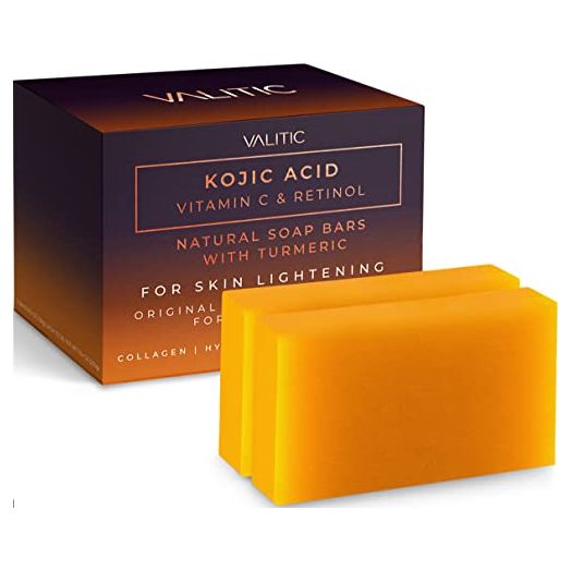 Valitic Kojic Acid Vitamin C and Retinol Soap Bars with Turmeric for Skin Lightening - Original Japanese Complex for Dark Spots Infused with Collagen, Hyaluronic Acid, and Vitamin E (2 Pack)