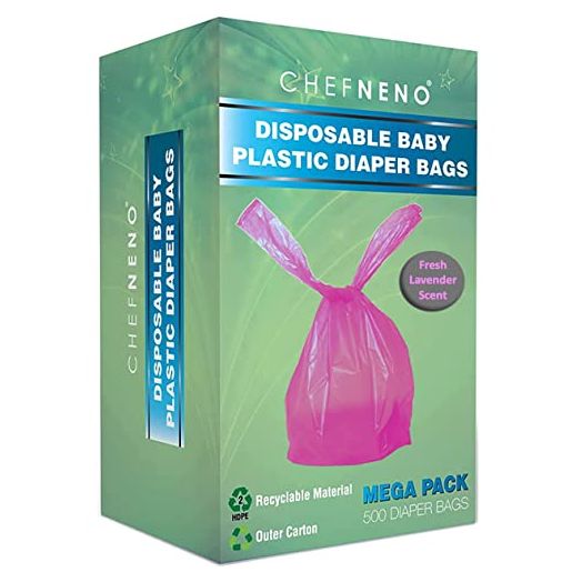 Baby Disposable Plastic Diaper Bags (500 Count) With Fresh Lavender Scent Easy Tie Handles Diaper Sacks or Pet Waste Bags (500 Bags)